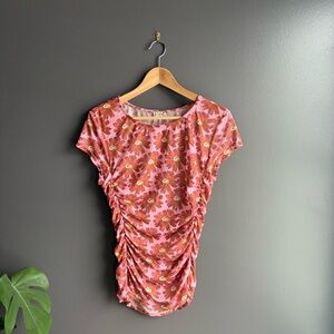 Free People Pink Floral Short Sleeve Top